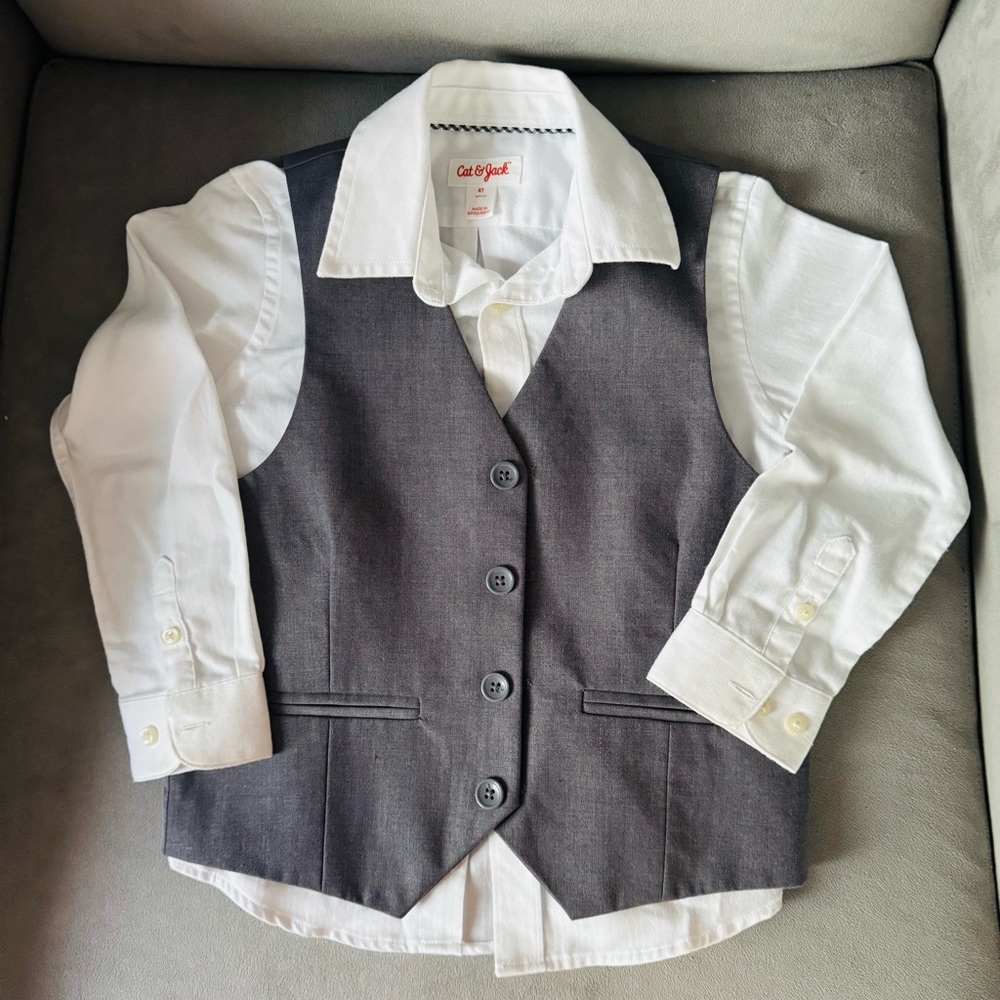 Boys 4T White Collared Shirt and 5T Gray Vest